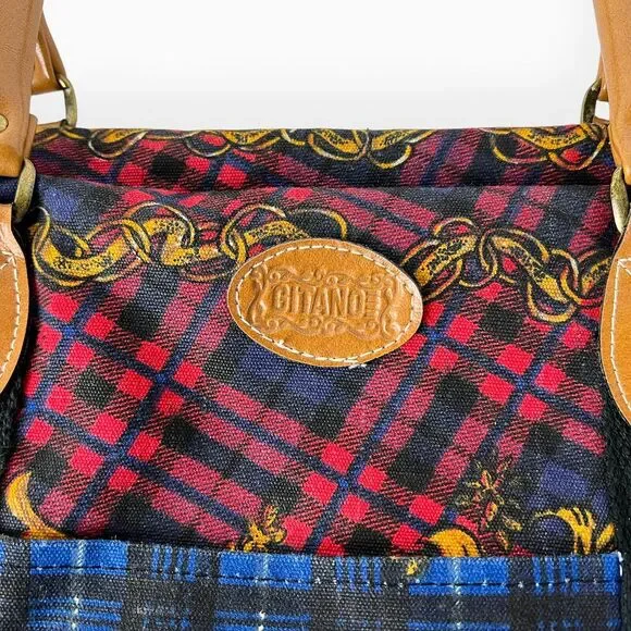 Gitano Y2K Duffel Travel Bag 90s Plaid Tapestry Canvas Tote Cottage Retro Chic - Picture 5 of 13